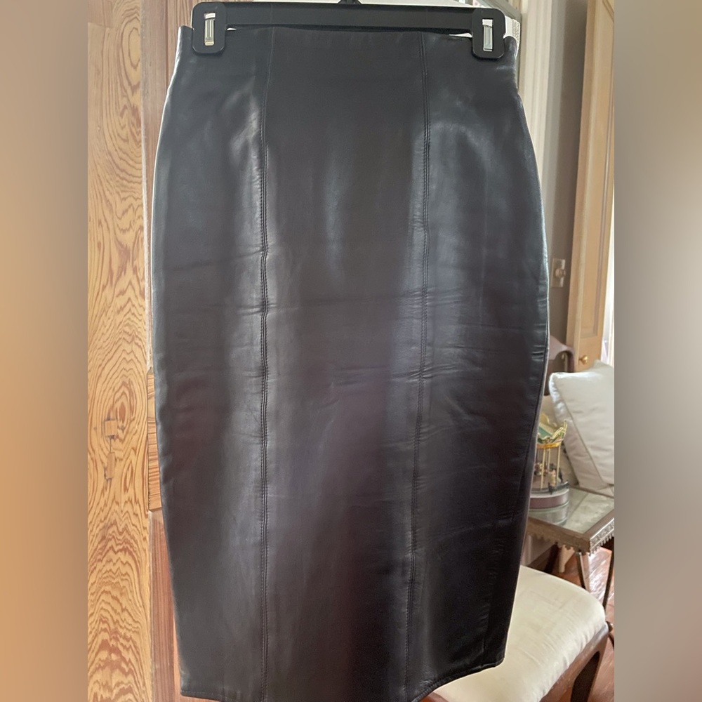 Black Calf Skin Leather Pencil Skirt Size 4